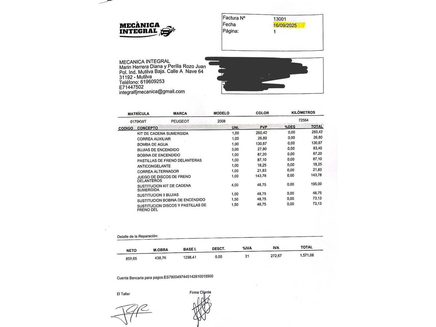 Foto del mantenimiento del Peugeot 2008 Peugeot 2008 PureTech 130 S&S Allure (130 CV)