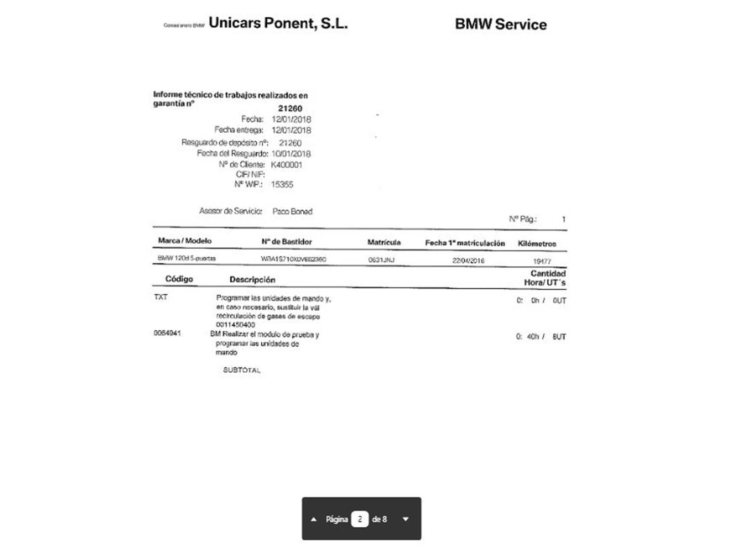 Foto del mantenimiento del BMW Serie 1 BMW Serie 1 120d  (190 CV)