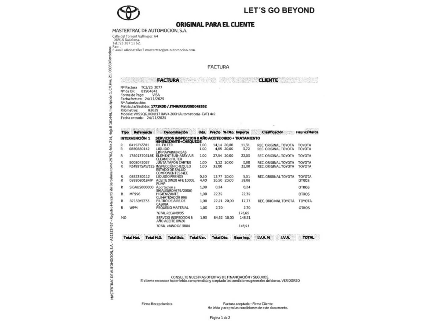 Foto del mantenimiento del Toyota Rav4 Toyota Rav4 2.5l hybrid Feel! 2WD (197 CV)