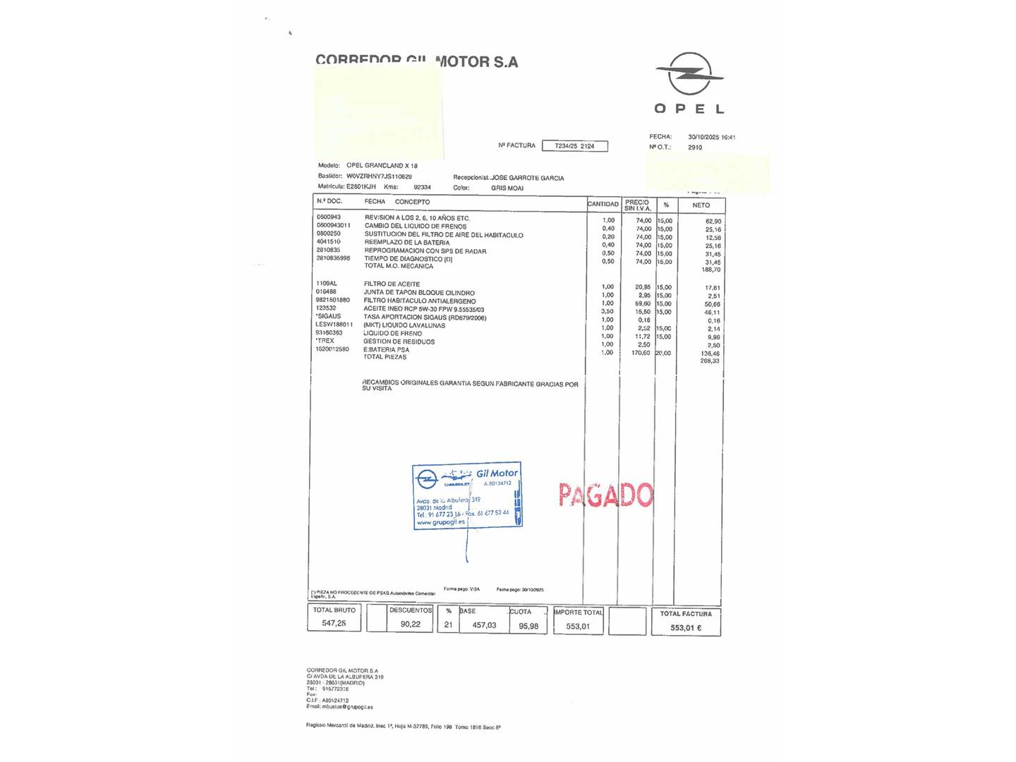 Foto del mantenimiento del Opel Grandland X Opel Grandland X 1.2 Turbo Ultimate  (130 CV)