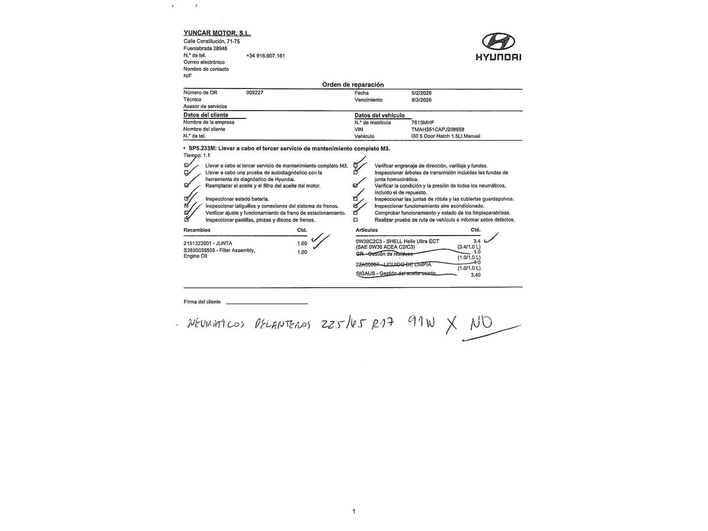 Foto del mantenimiento del Hyundai i30 Hyundai i30 1.5 DPI Klass SLX (110 CV)