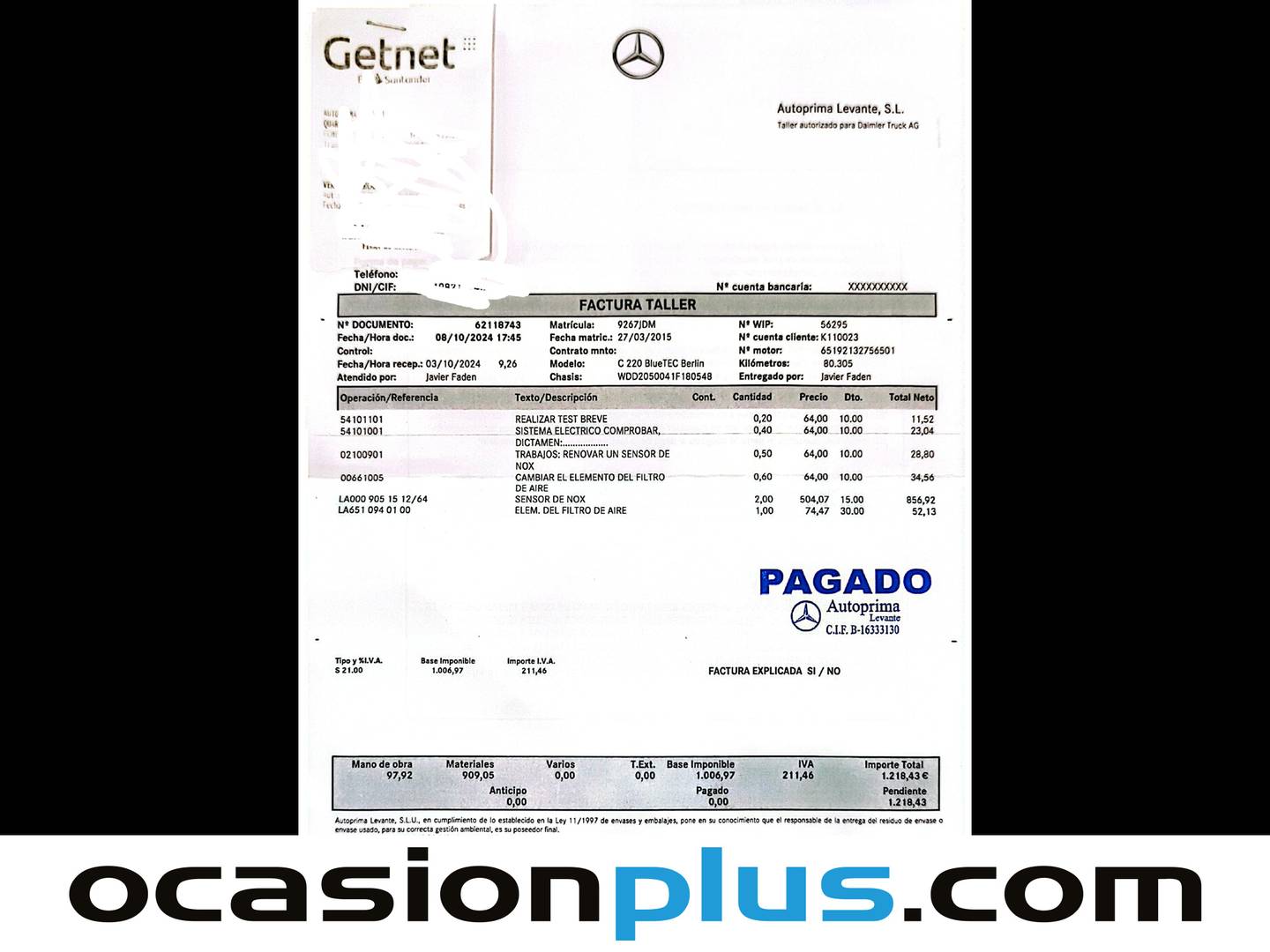 Foto del mantenimiento del Mercedes Clase C Mercedes Clase C 220 BlueTEC (170 CV)