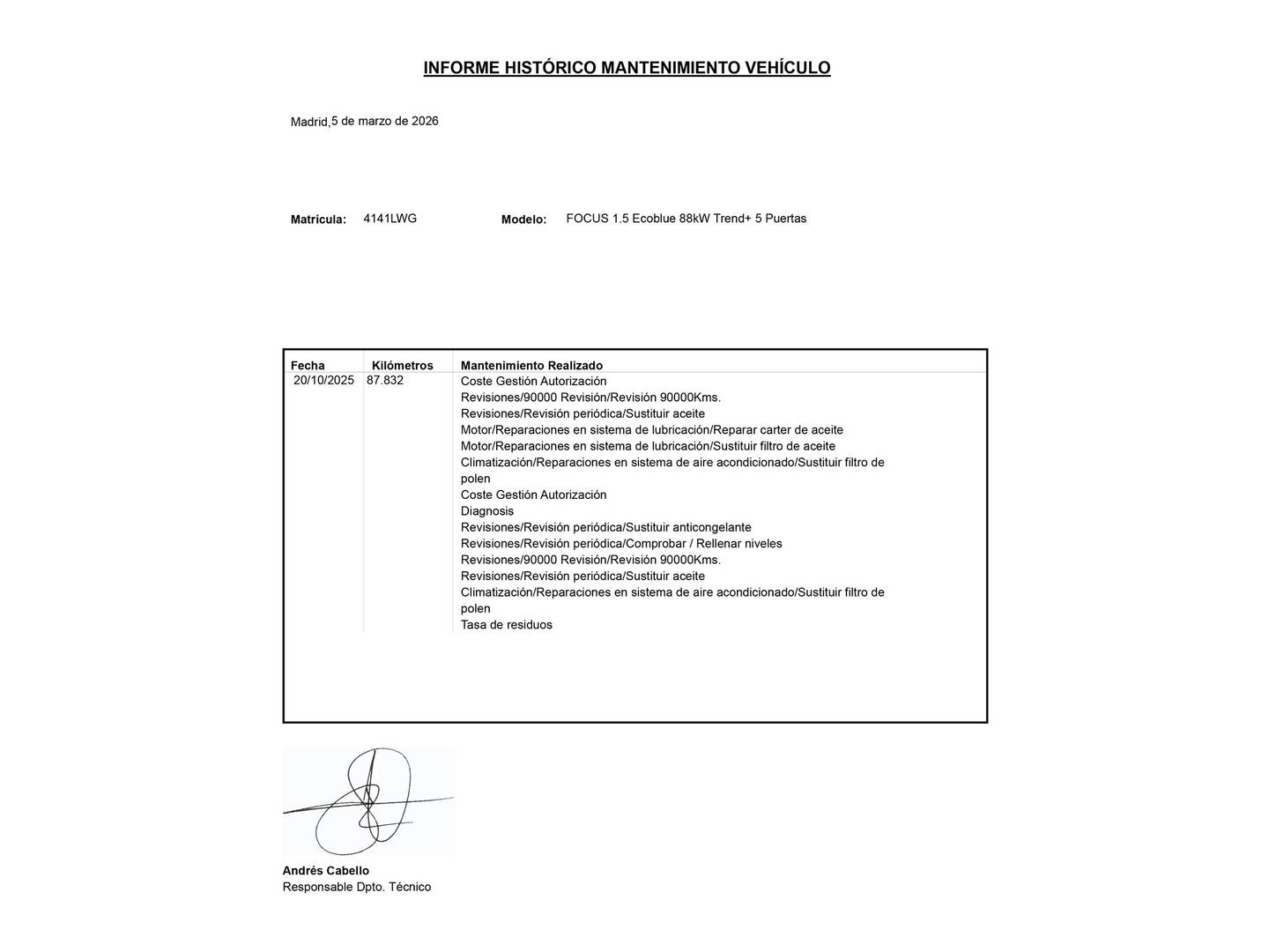 Foto del mantenimiento del Ford Focus Ford Focus 1.5 Ecoblue Trend+ (120 CV)