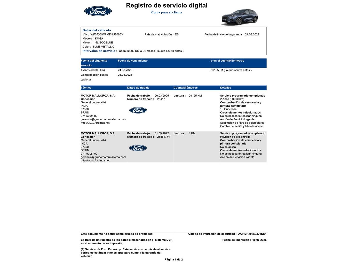 Foto del mantenimiento del Ford Kuga Ford Kuga 1.5 EcoBlue ST-Line (120 CV)