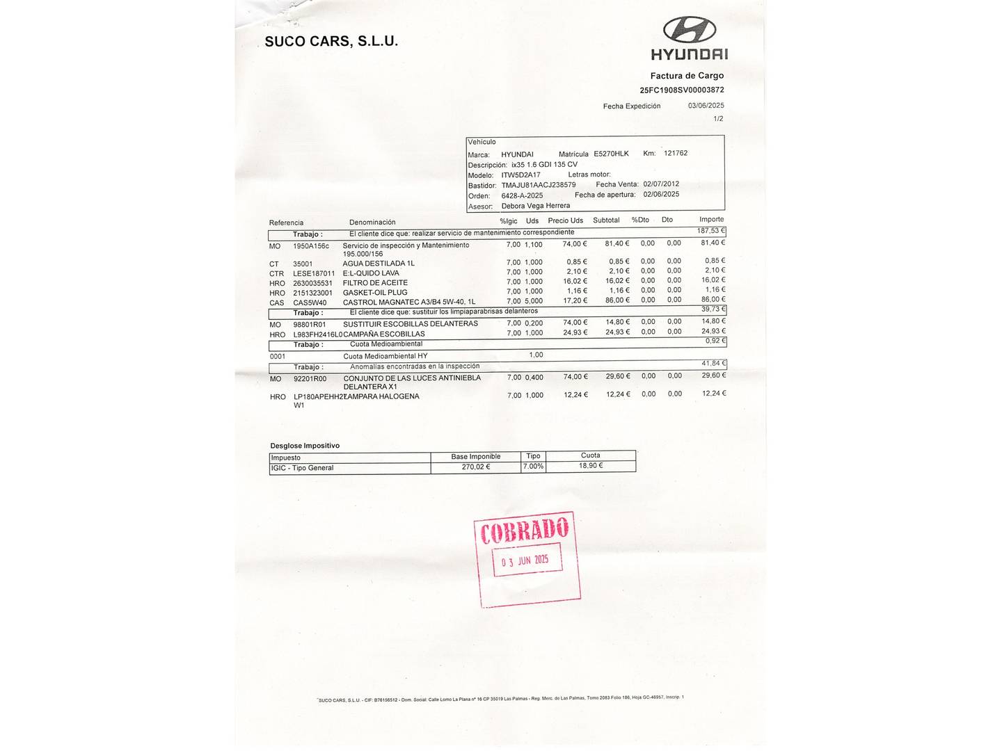 Foto del mantenimiento del Hyundai ix35 Hyundai ix35 1.6GDi GL Classic 4x2  (135 CV)