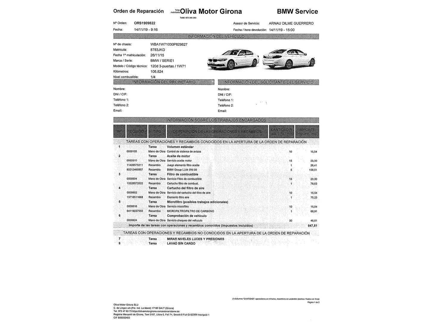 Foto del mantenimiento del BMW Serie 1 BMW Serie 1 120d (190 CV)Pack M