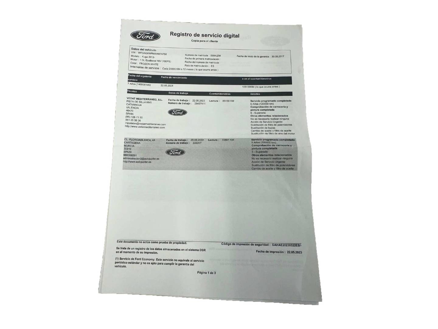 Foto del mantenimiento del Ford Kuga Ford Kuga 1.5 EcoBoost S&S Titanium 4x2 (150 CV)