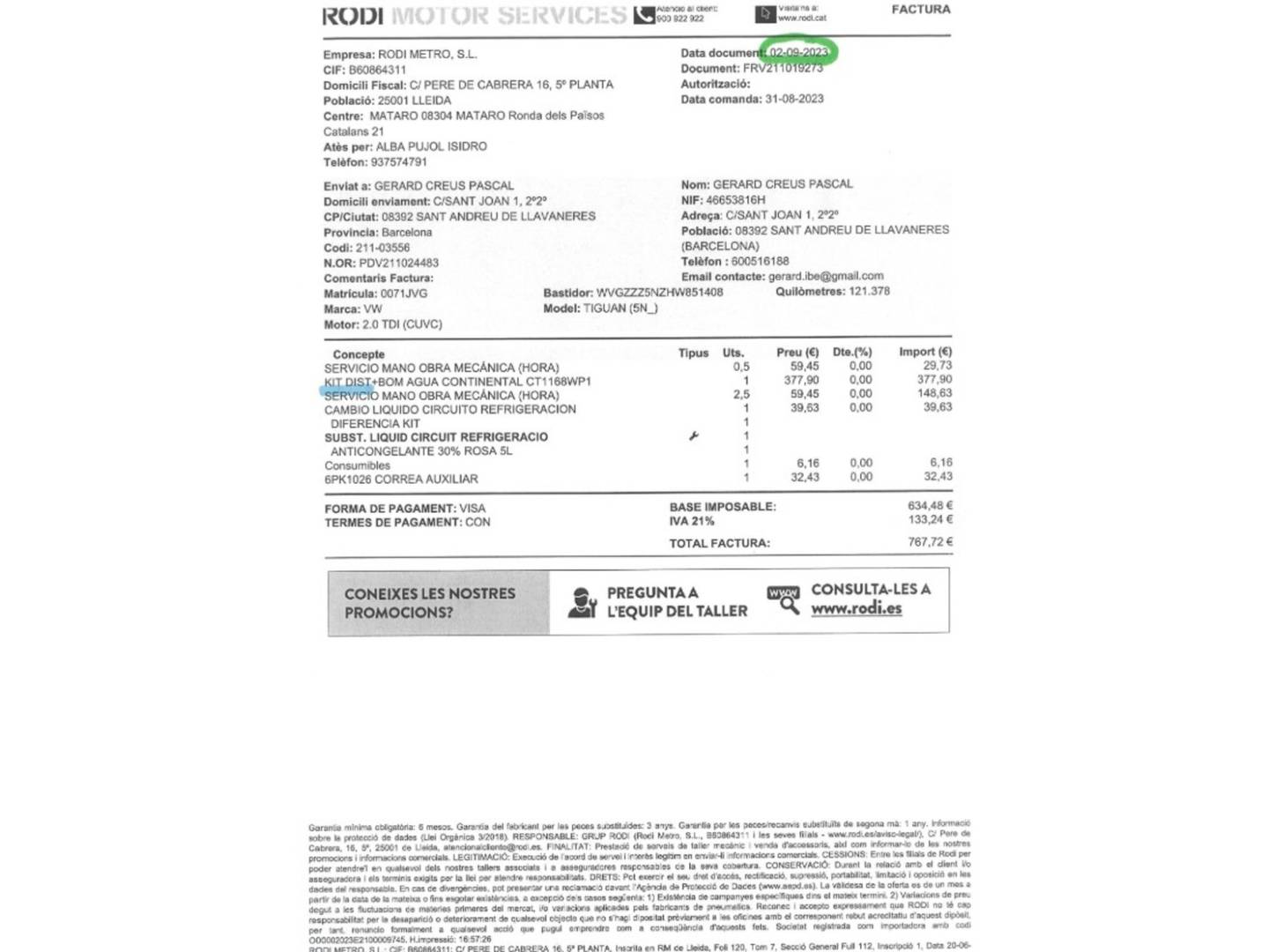 Foto del mantenimiento del Volkswagen Tiguan Volkswagen Tiguan Advance 2.0 TDI BMT (150 CV)