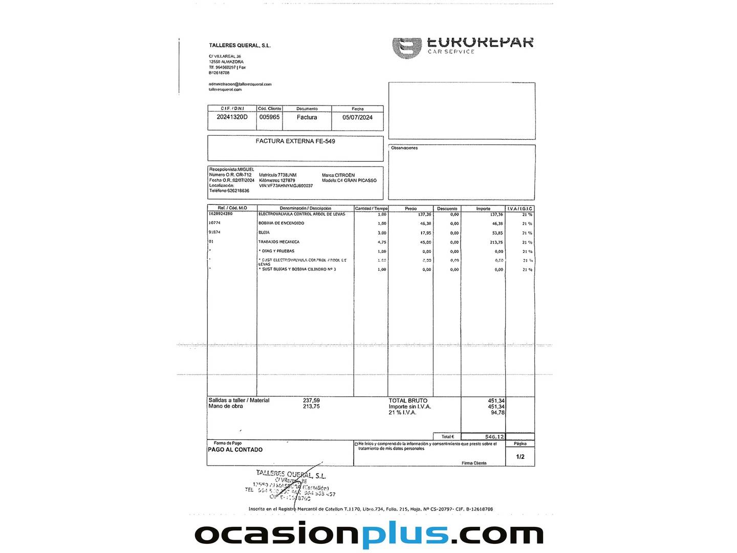 Foto del mantenimiento del Citroën Grand C4 Picasso Citroën Grand C4 Picasso PureTech 130 S&S 6v Feel Edition (130 CV) 7 Plazas