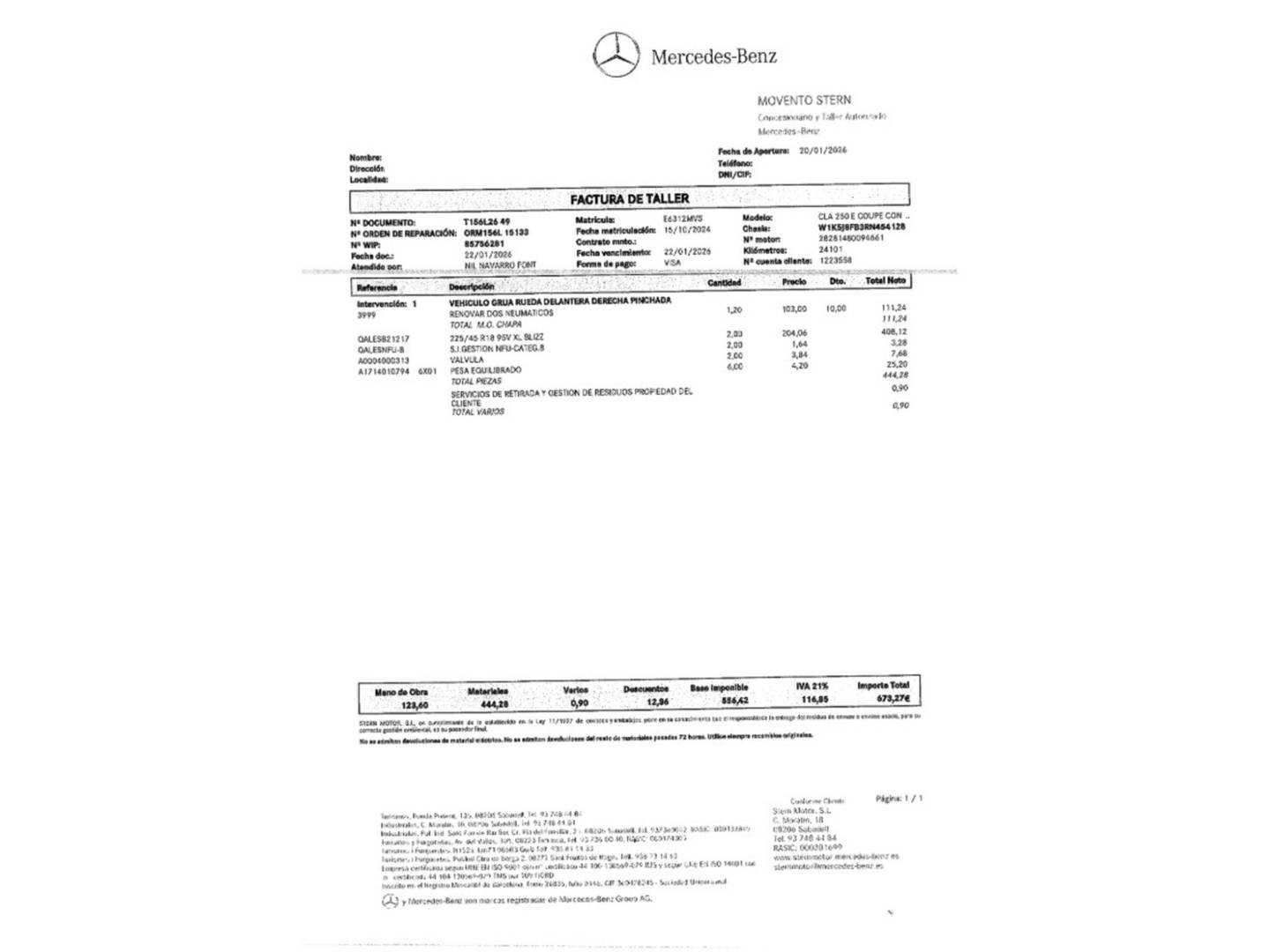 Foto del mantenimiento del Mercedes CLA Mercedes-Benz CLA CLA 250 e Pack AMG (218 CV)