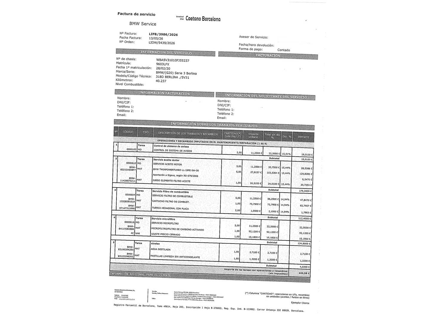 Foto del mantenimiento del BMW Serie 3 BMW Serie 3 318d (150 CV) Paquete M
