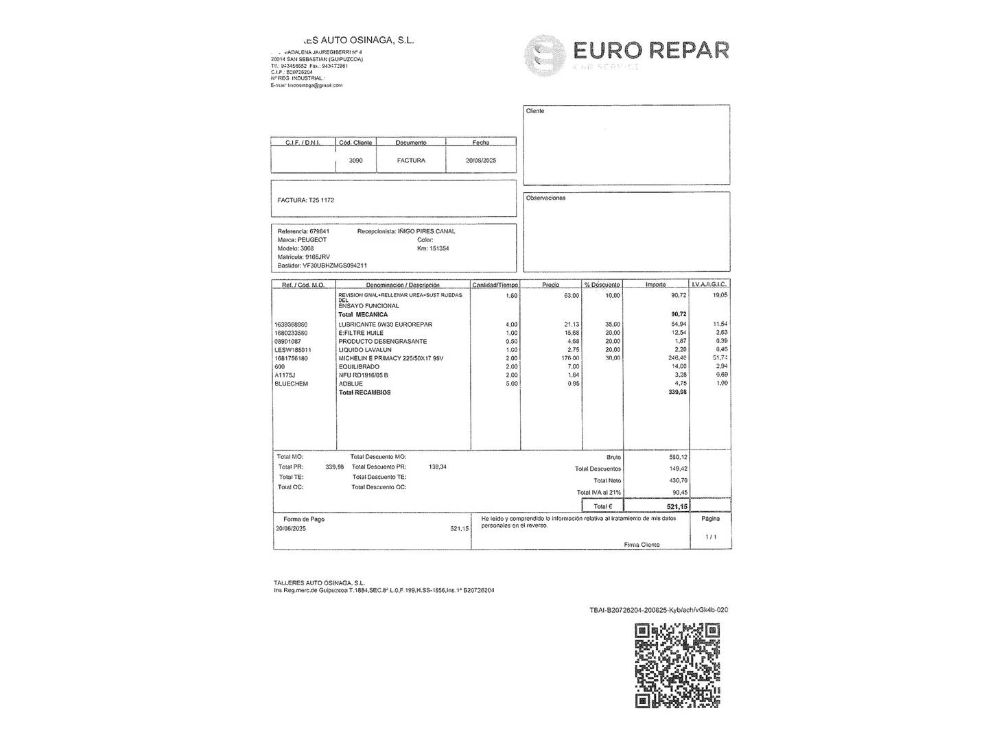 Foto del mantenimiento del Peugeot 3008 Peugeot 3008 1.6 BlueHDI FAP Style (120 CV)