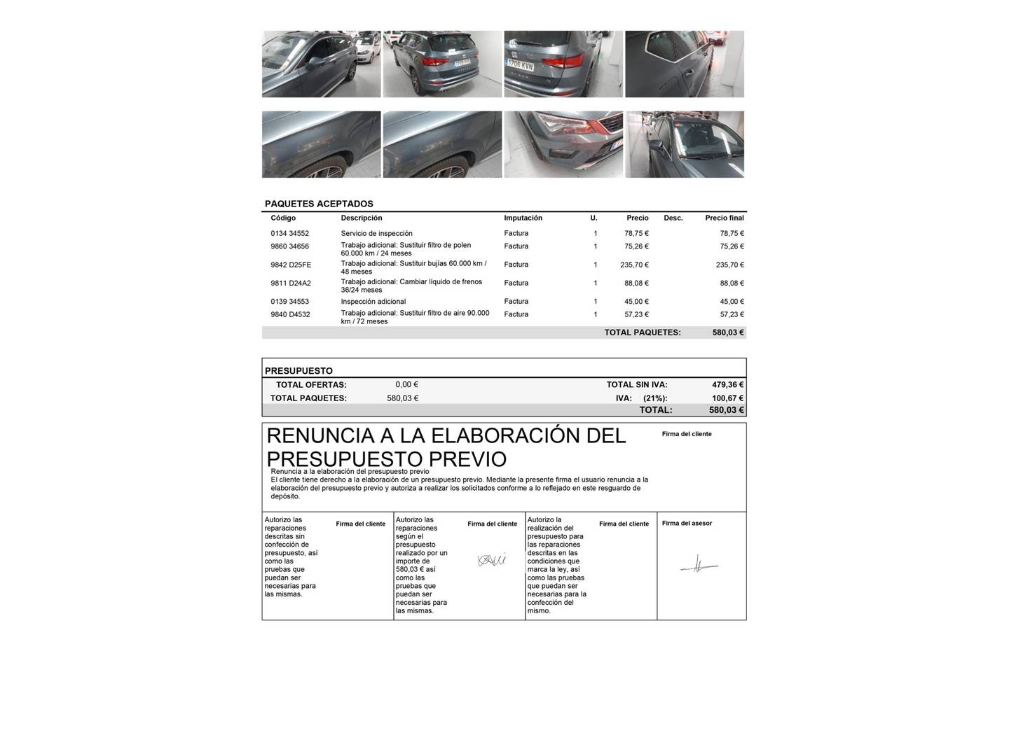 Foto del mantenimiento del Seat Ateca Seat Ateca 1.5 TSI S&S FR Plus (150 CV)