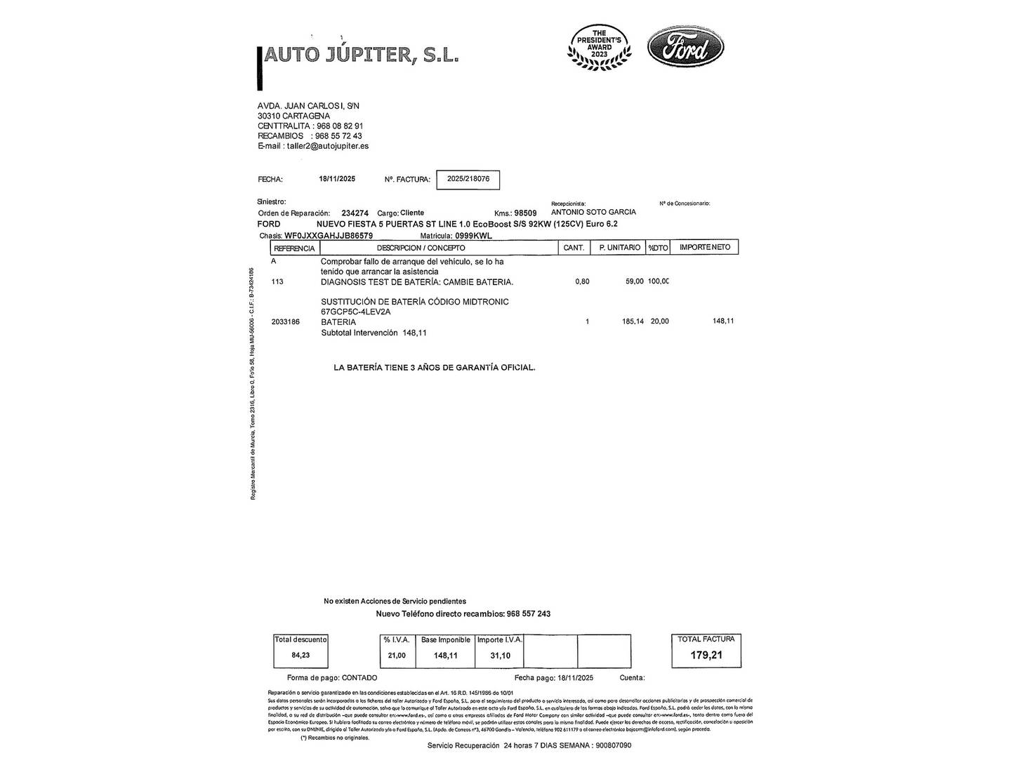 Foto del mantenimiento del Ford Fiesta Ford Fiesta 1.0 EcoBoost S&S ST-Line (125 CV)