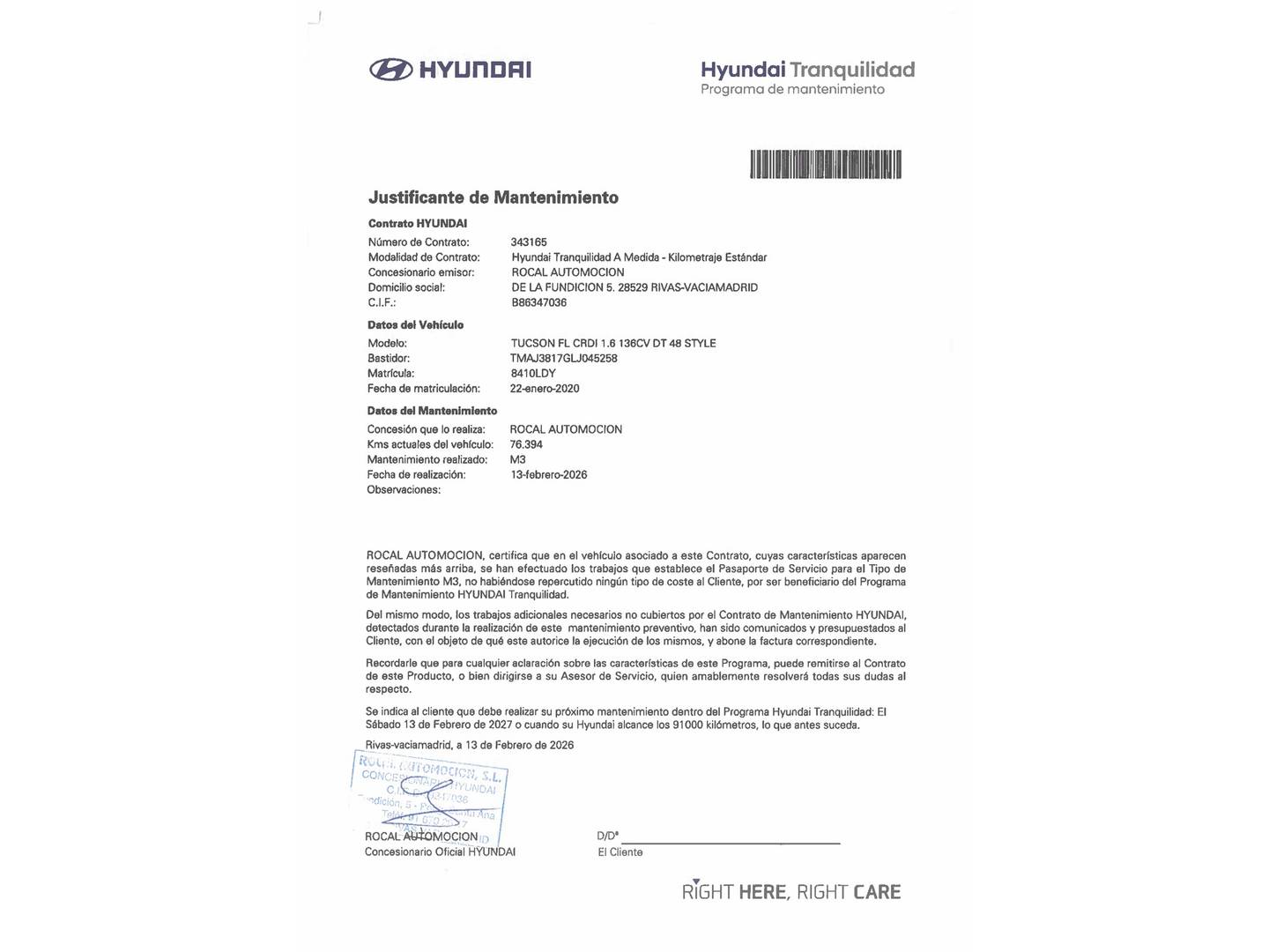 Foto del mantenimiento del Hyundai Tucson Hyundai Tucson 1.6 CRDI 48V Style 4X2 DT (136 CV)
