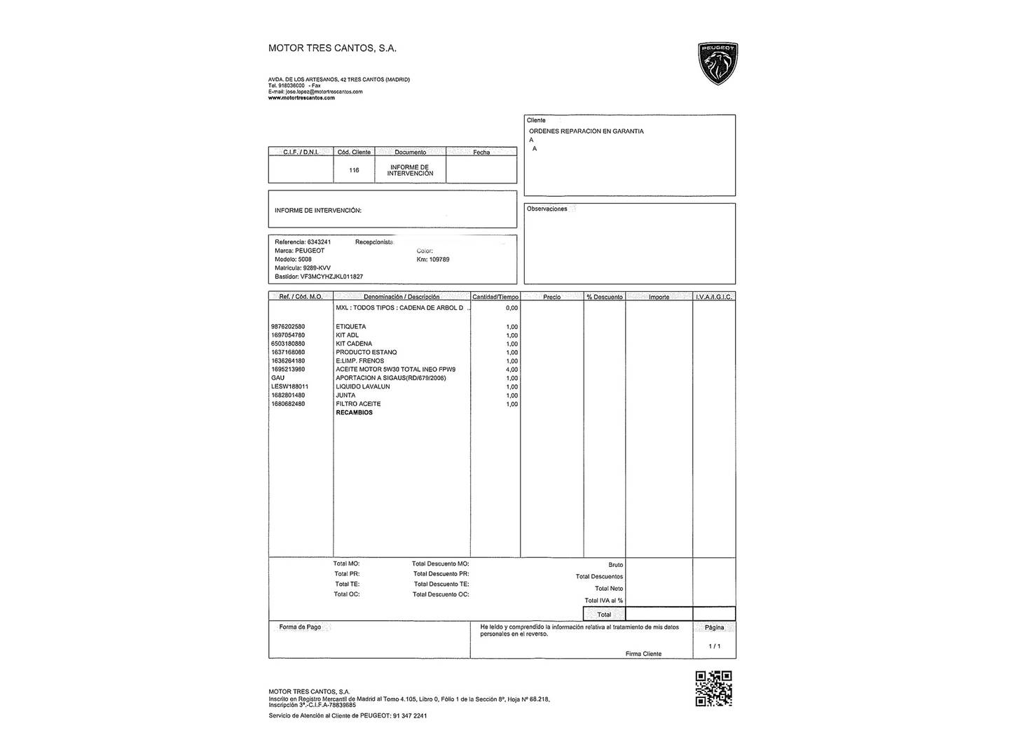 Foto del mantenimiento del Peugeot 5008 Peugeot 5008 BlueHDi 130 S&S Allure (130 CV) 7 Plazas
