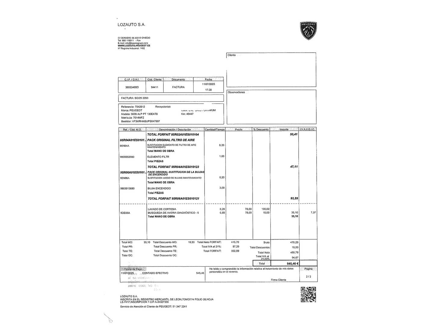 Foto del mantenimiento del Peugeot 5008 Peugeot 5008 PureTech 130 S&S Allure Pack EAT8 (130 CV) 7 PLAZAS