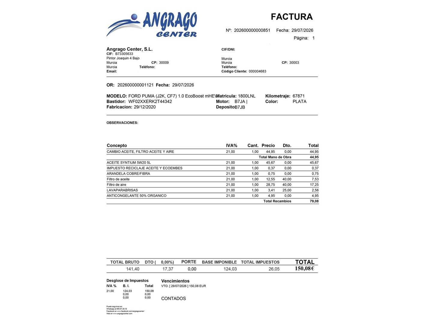 Foto del mantenimiento del Ford Puma Ford Puma 1.0 EcoBoost MHEV ST-Line (125 CV)