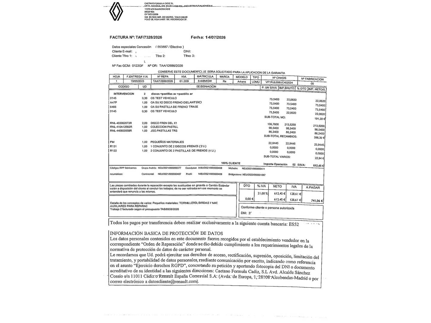 Foto del mantenimiento del Renault Arkana Renault Arkana Equilibre TCe (140 CV) EDC Microhíbrido