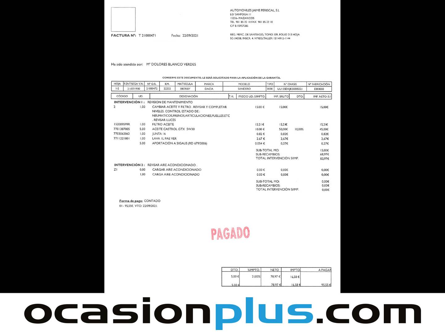 Foto del mantenimiento del Dacia Sandero Dacia Sandero Laureate dCi (90 CV)
