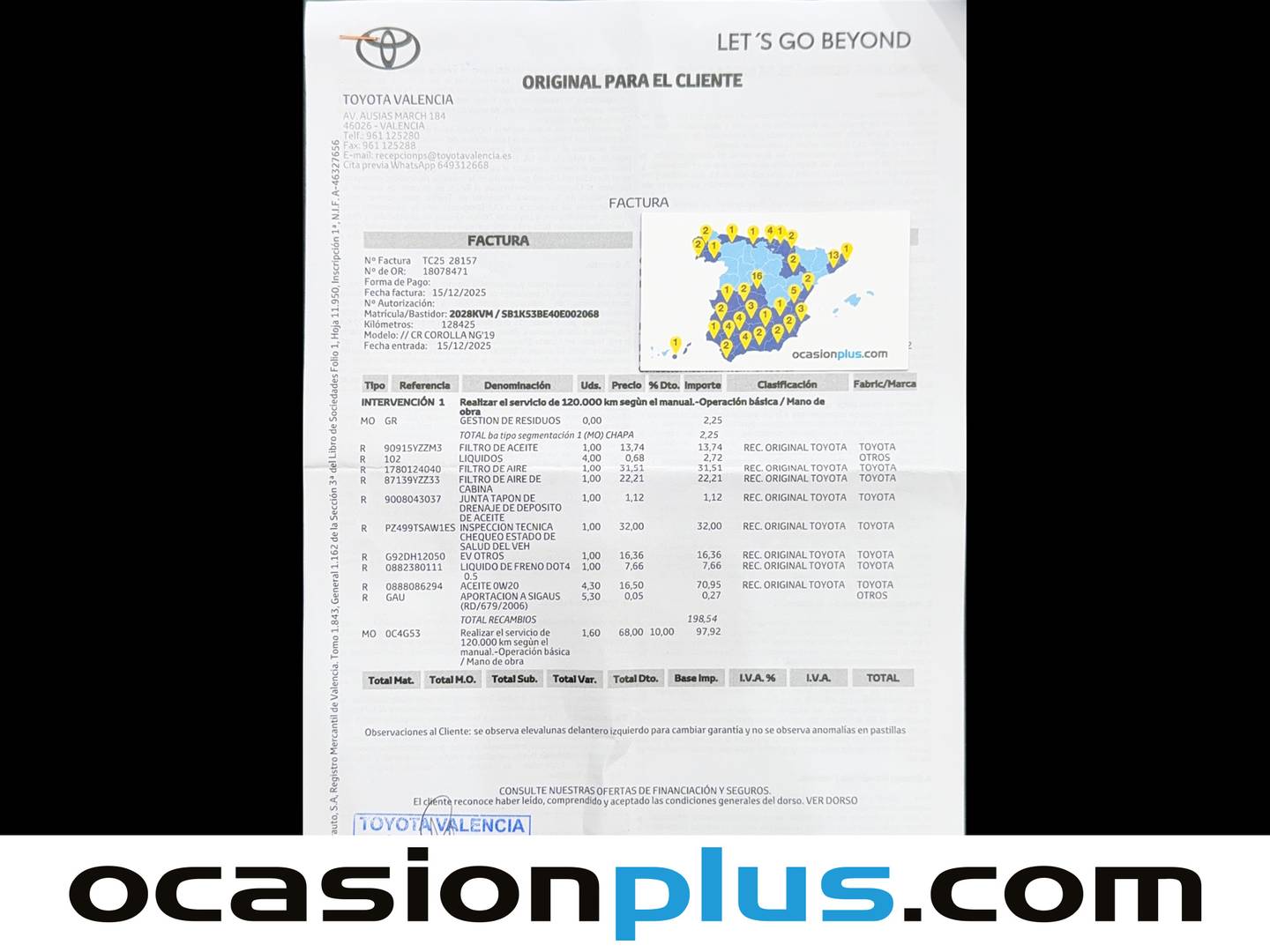 Foto del mantenimiento del Toyota Corolla Toyota Corolla 180H FEEL! E-CVT (180 CV)