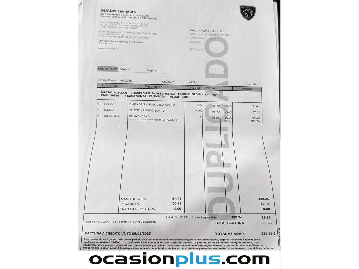 Foto del mantenimiento del Peugeot 2008 Peugeot 2008 PureTech 100 S&S Allure (100 CV)