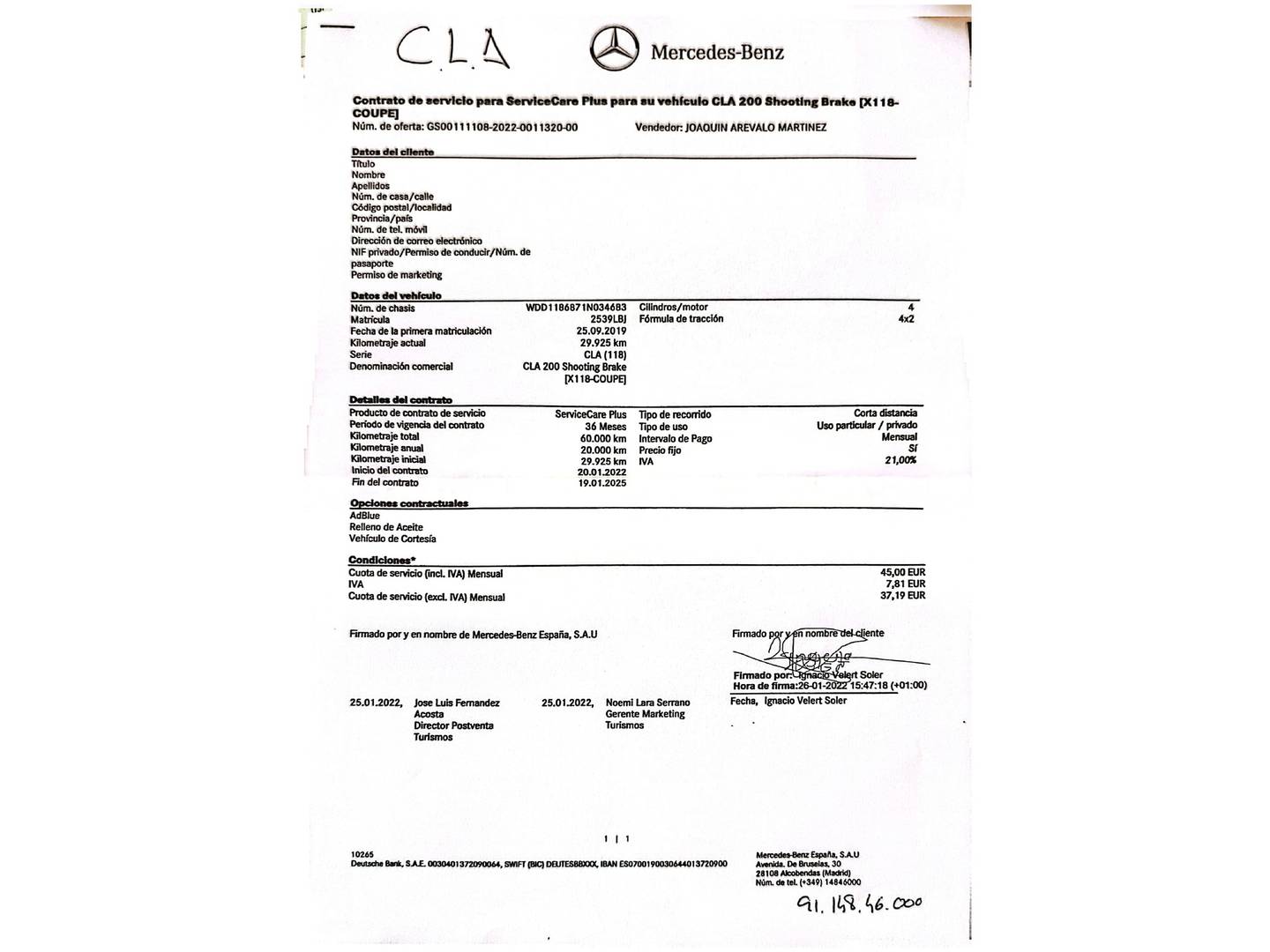 Foto del mantenimiento del Mercedes CLA Mercedes CLA Shooting Brake 200  (163 CV) PACK AMG