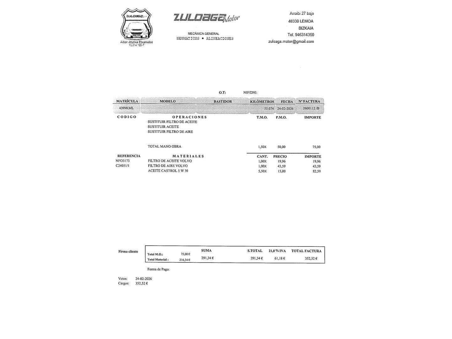Foto del mantenimiento del Volvo XC40 Volvo XC40 T4 AWD Auto (190 CV)