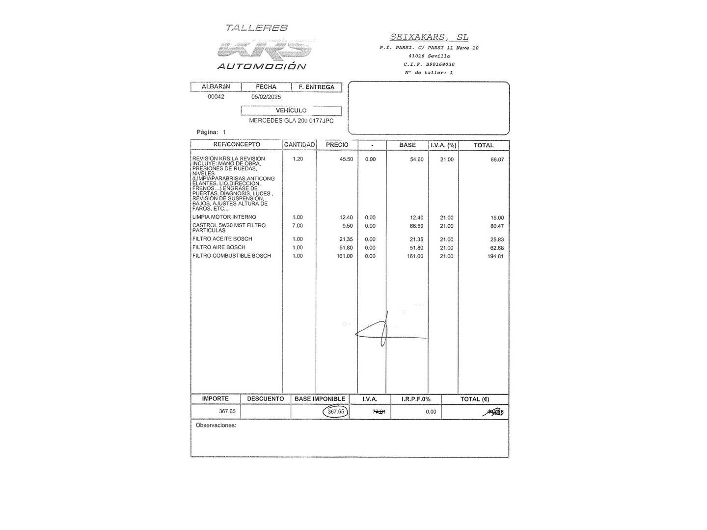 Foto del mantenimiento del Mercedes GLA Mercedes-Benz GLA 200 d Urban (136 CV)