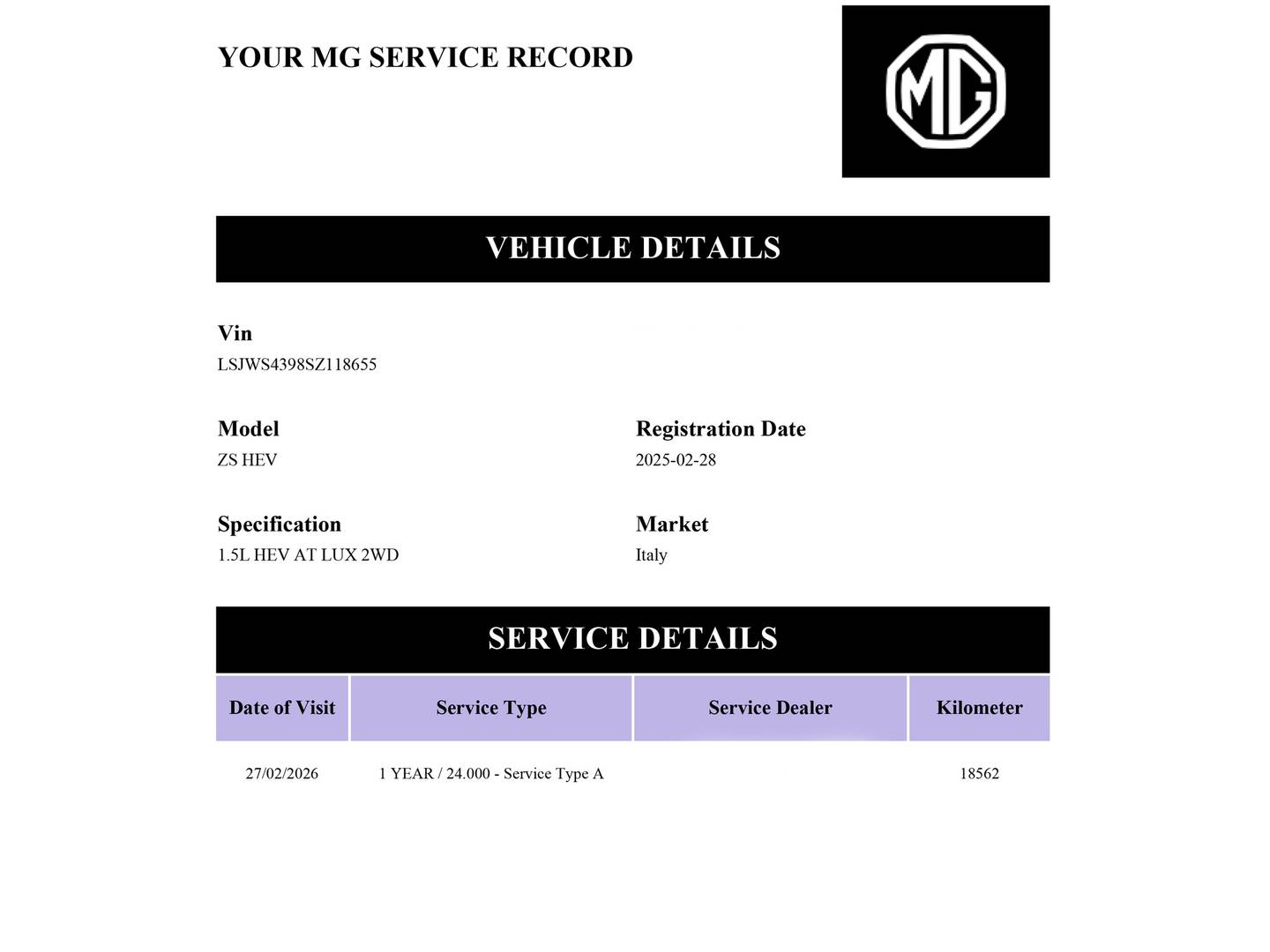 Foto del mantenimiento del MG ZS MG ZS 1.5 Hybrid+ Luxury (197 CV)
