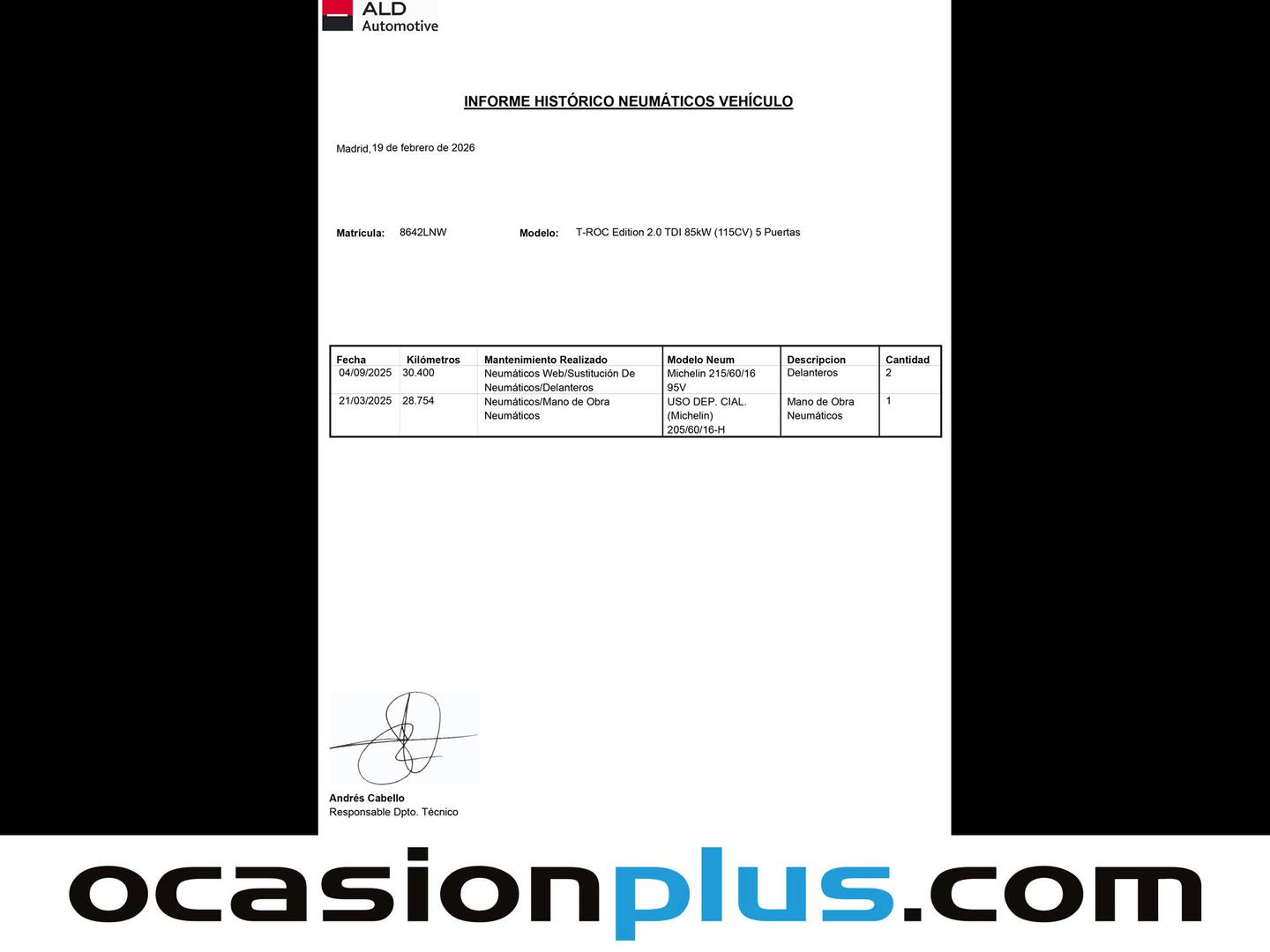 Foto del mantenimiento del Volkswagen T-Roc Volkswagen T-Roc Edition 2.0 TDI (115 CV)