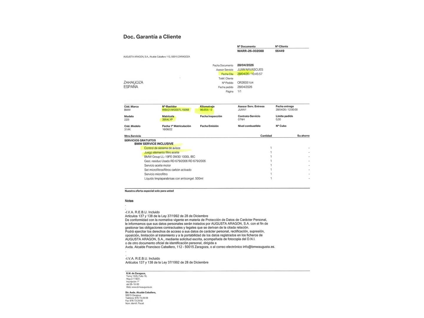 Foto del mantenimiento del BMW Serie 2 BMW Serie 2 220i Gran Coupe (178 CV) Pack M