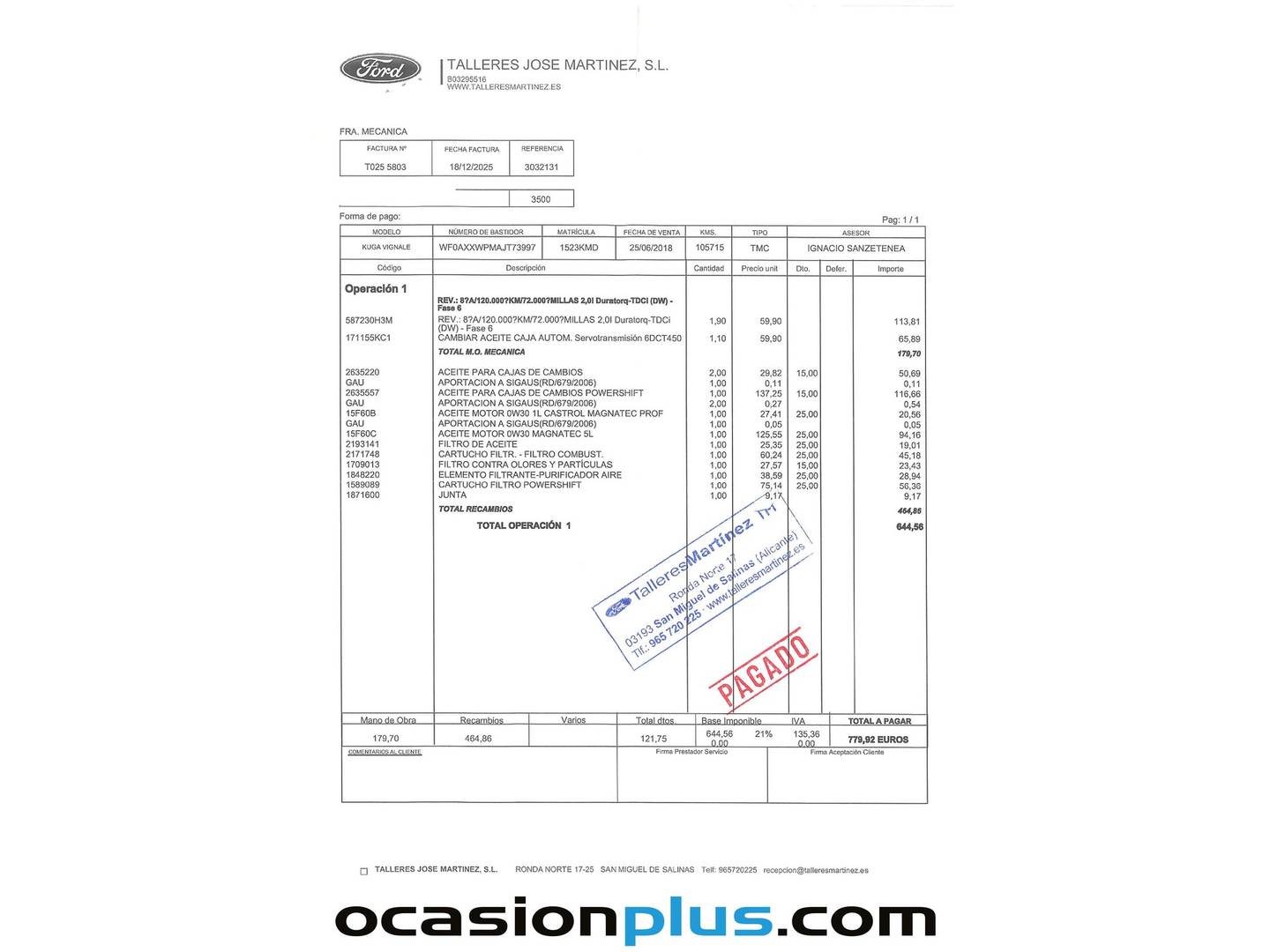 Foto del mantenimiento del Ford Kuga Ford Kuga 2.0 TDCI S&S Vignale 4x4 Powershift (180 CV)