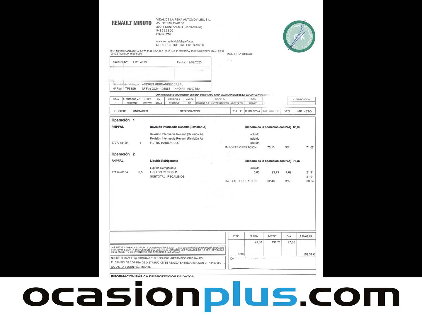 Foto del mantenimiento del Renault Mégane Renault Megane Sport Tourer Zen TCe  (140 CV) GPF EDC