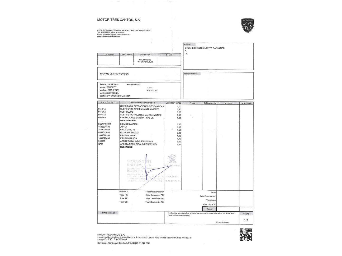 Foto del mantenimiento del Peugeot 2008 Peugeot 2008 PureTech 130 S&S Allure EAT8 (130 CV)