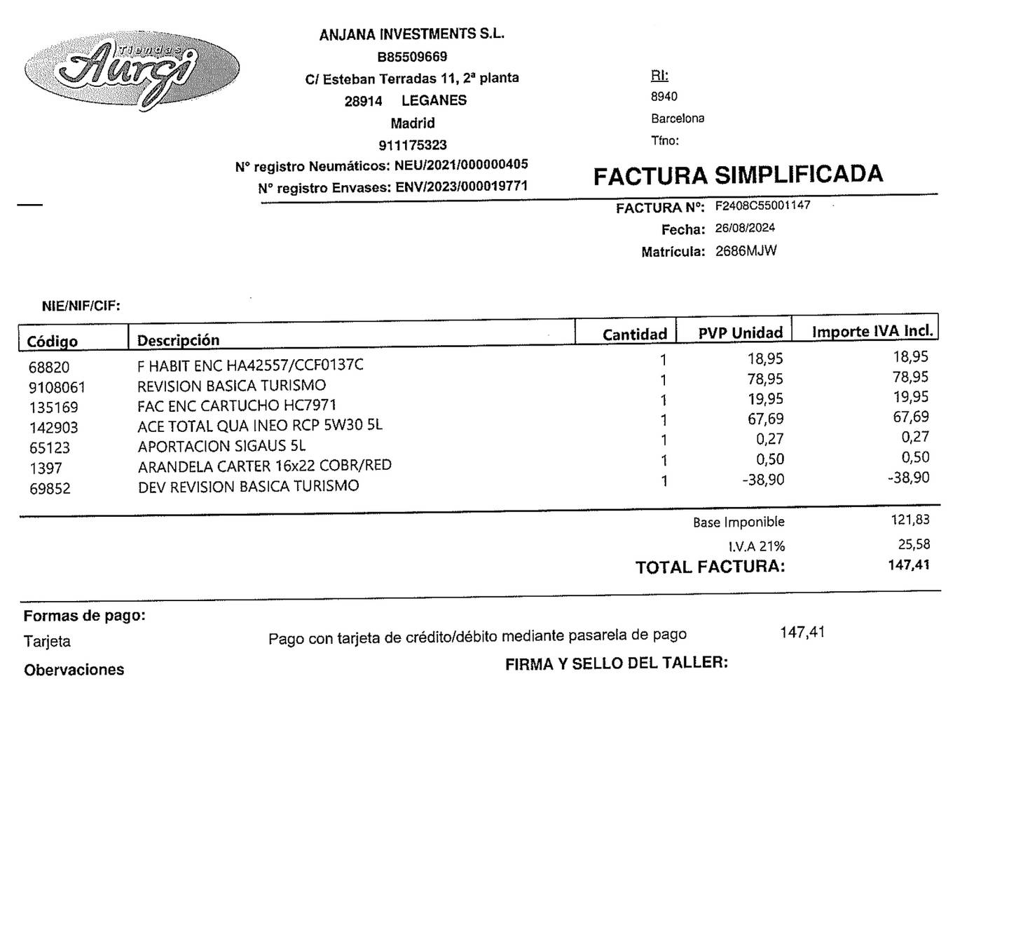 Foto del mantenimiento del Citroën Berlingo Citroën Berlingo BlueHDi 100 Talla M Live Pack (102 CV)