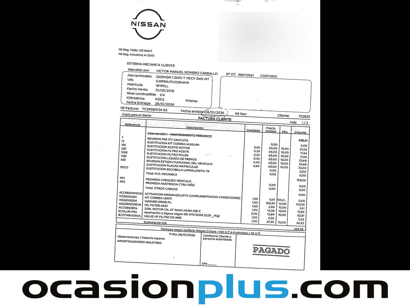 Foto del mantenimiento del Nissan QASHQAI Nissan Qashqai DIG-T 115 Acenta 4x2 (115 CV)