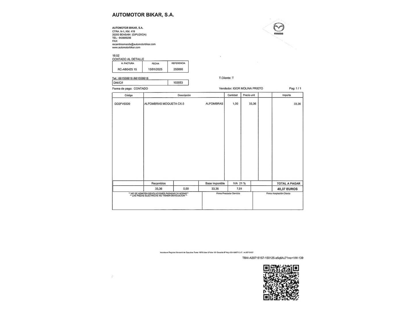 Foto del mantenimiento del Mazda CX-3 Mazda CX-3 2.0 SKYACTIV GE Style+ Nav 2WD (120 CV)