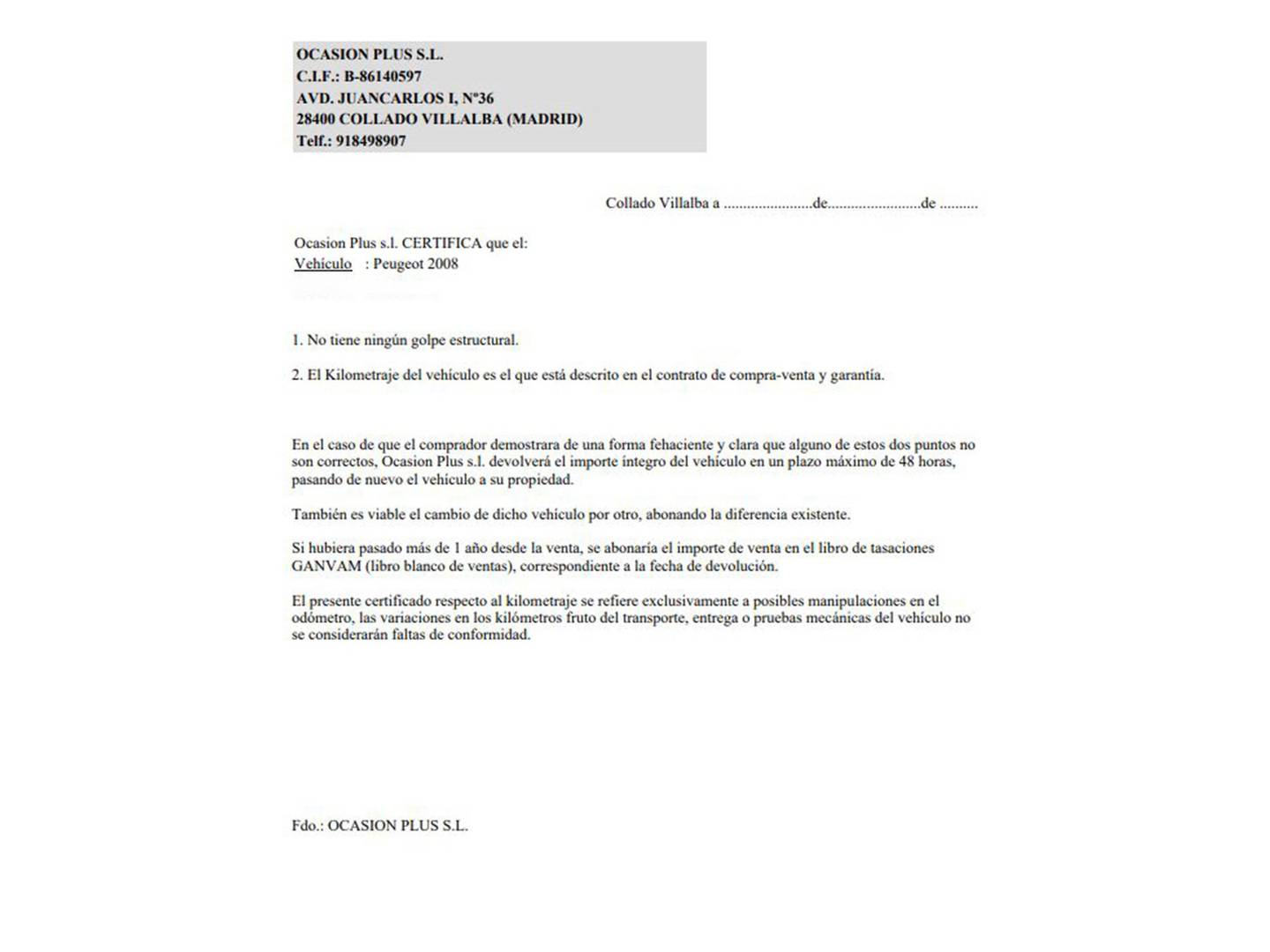 Foto del certificado del Peugeot 2008 Peugeot 2008 Allure Hybrid eDCS6 (145 CV)