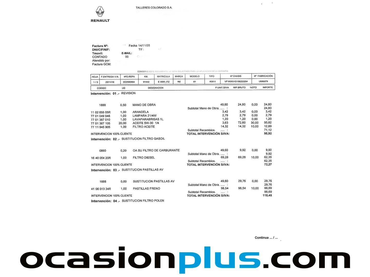 Foto del mantenimiento del Renault Kangoo Combi Renault Kangoo Combi Expression Energy dCi (90 CV)