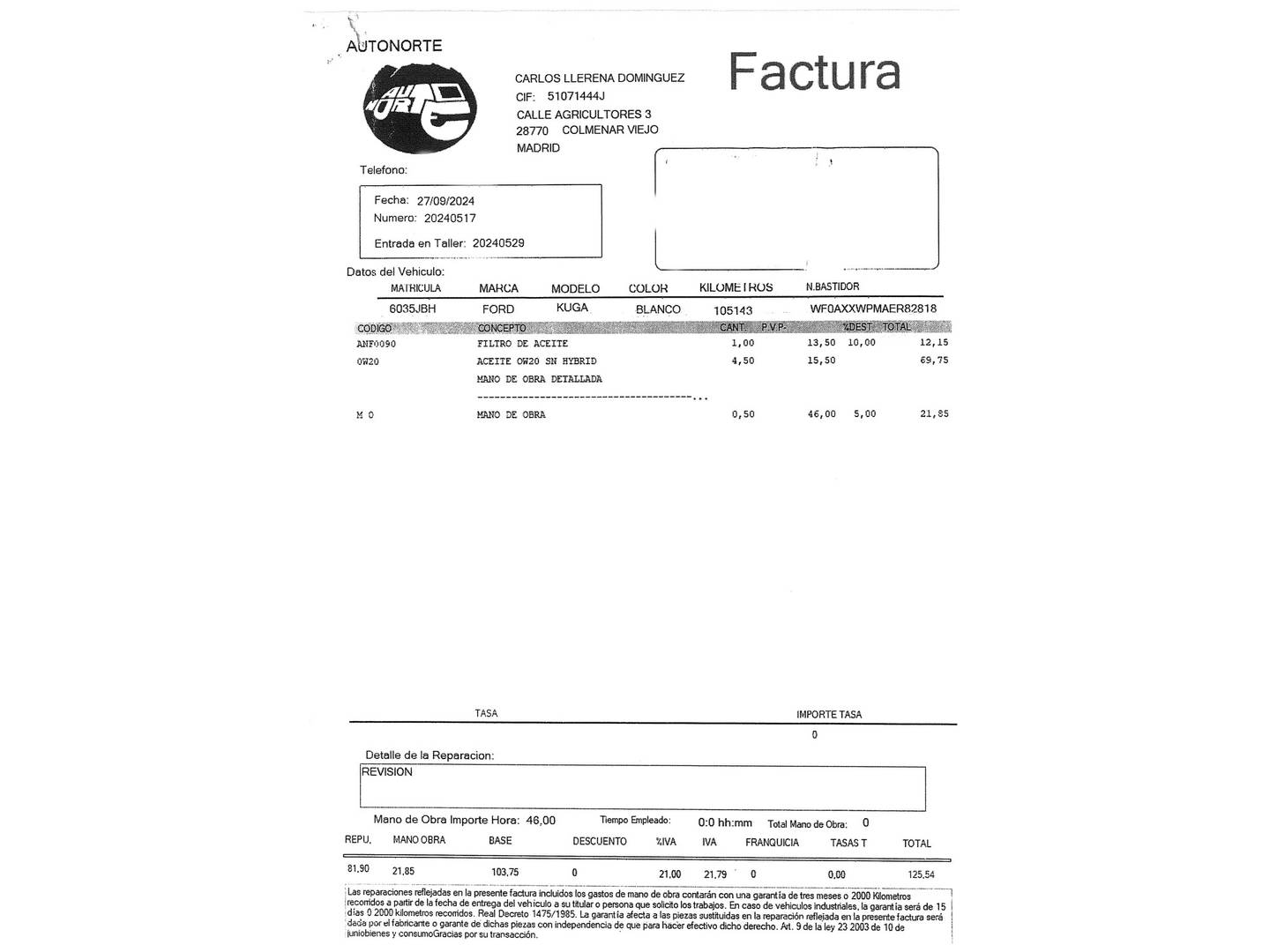 Foto del mantenimiento del Ford Kuga Ford Kuga 1.6 EcoBoost A-S-S 4x2 Titanium (150 CV)