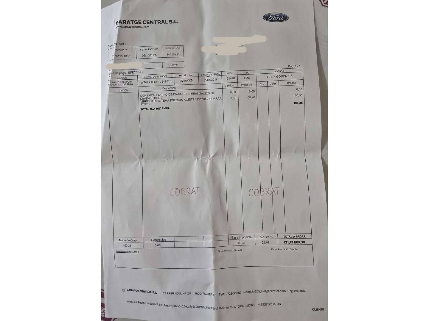 Foto del mantenimiento del Ford EcoSport Ford EcoSport 1.5 TDCi S&S Titanium (100 CV)