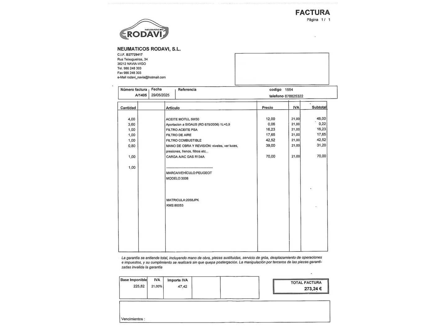 Foto del mantenimiento del Peugeot 3008 Peugeot 3008 1.6 BlueHDI FAP Style (120 CV)
