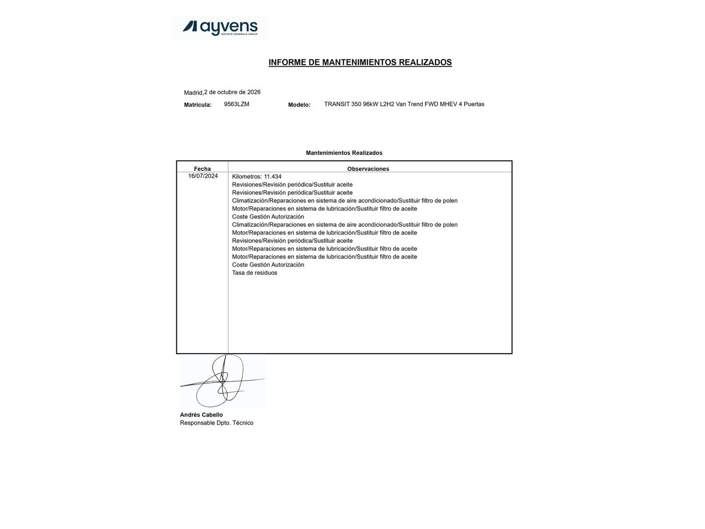 Foto del mantenimiento del Ford Transit Ford Transit Furgon 350 L2H2 Trend FWD (130 CV)
