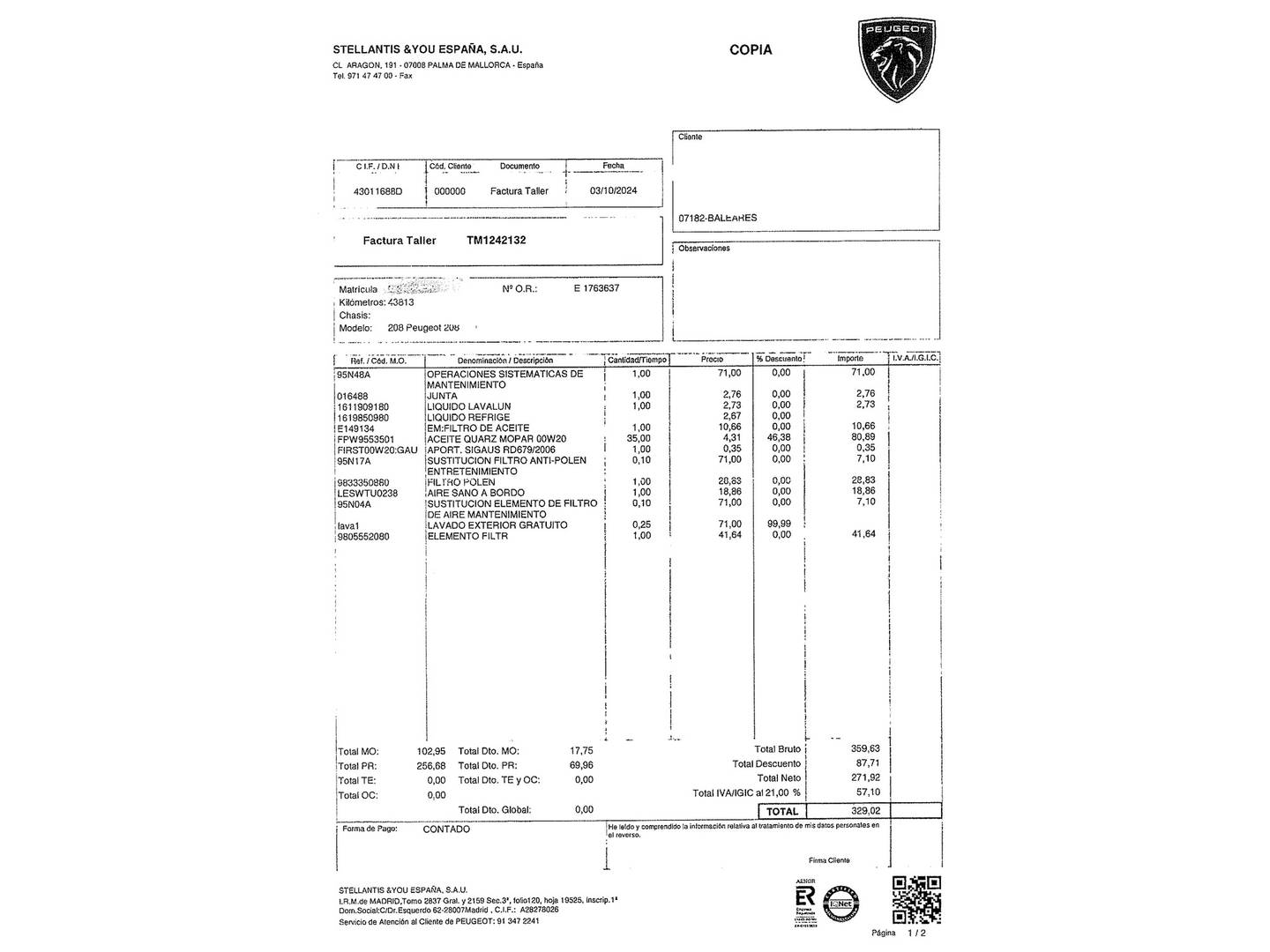 Foto del mantenimiento del Peugeot 208 Peugeot 208 PureTech 100 Active Pack (100 CV)