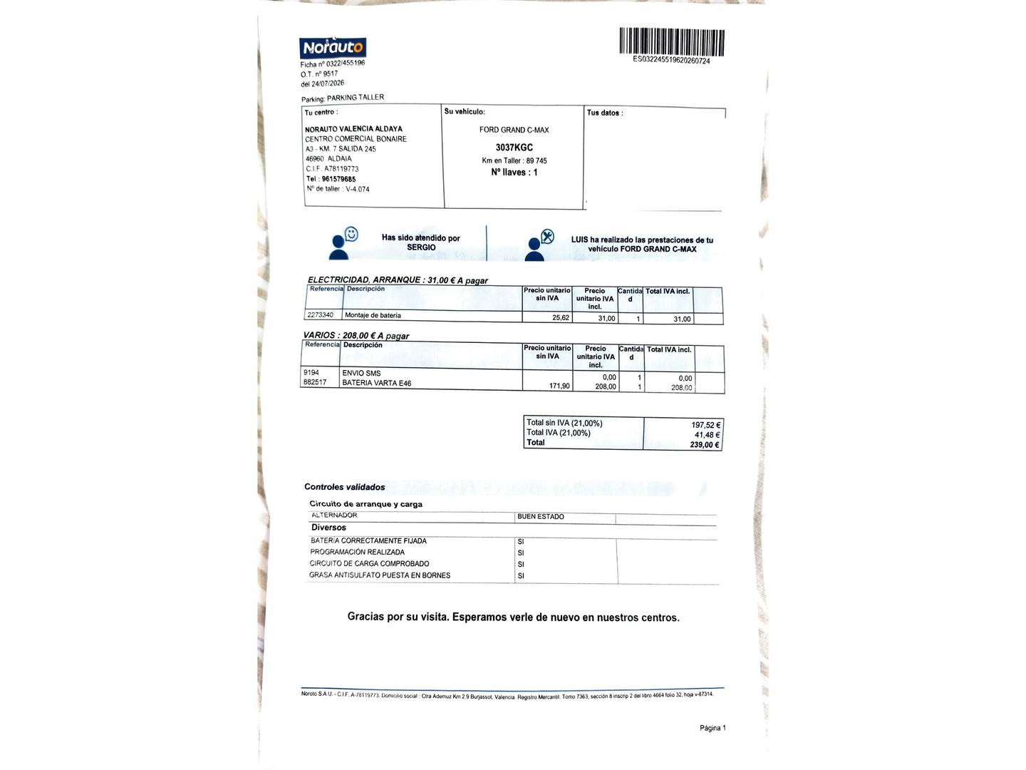 Foto del mantenimiento del Ford Grand C-Max Ford Grand C-Max 1.5 TDCI Titanium (120 CV)