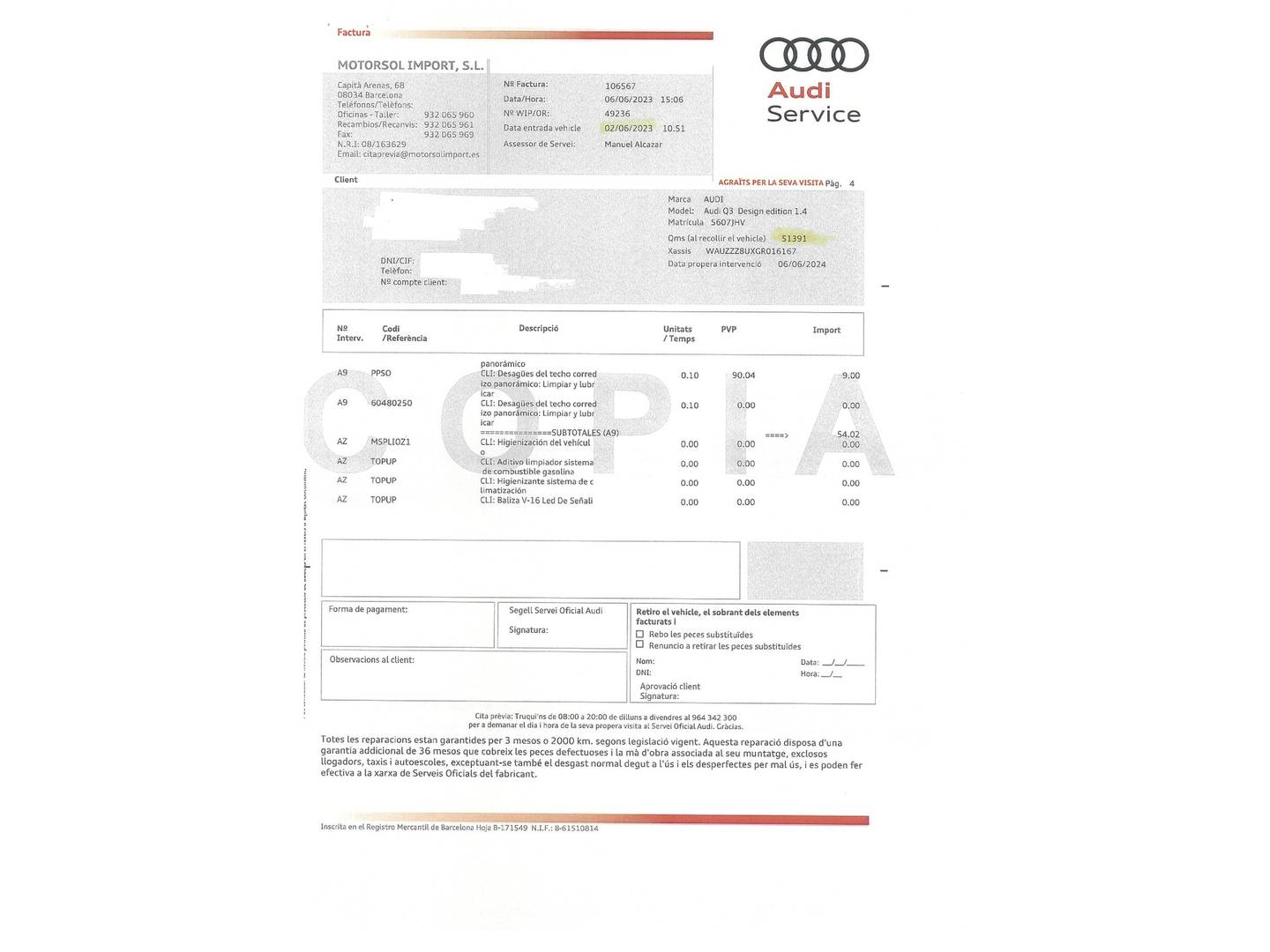 Foto del mantenimiento del Audi Q3 Audi Q3 Design Edition 1.4 TFSI CoD (150 CV) S tronic