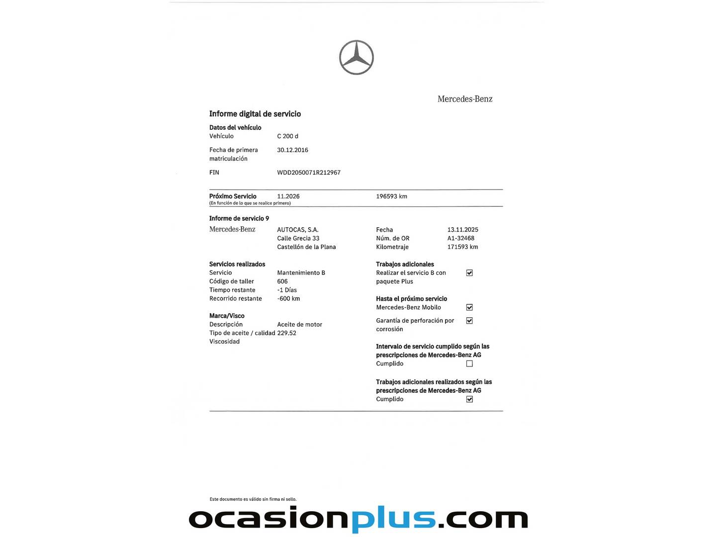 Foto del mantenimiento del Mercedes Clase C Mercedes Clase C C 200 d Avantgarde (136 CV)