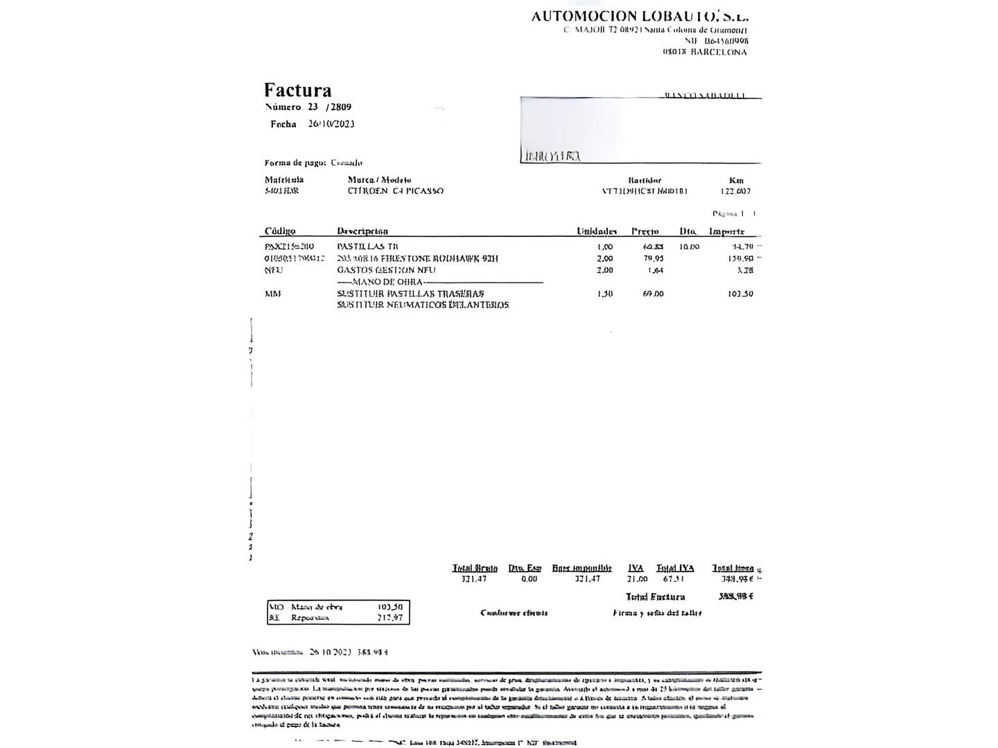 Foto del mantenimiento del Citroën C4 Picasso Citroën C4 Picasso 1.6 HDI Seduction (115 CV)
