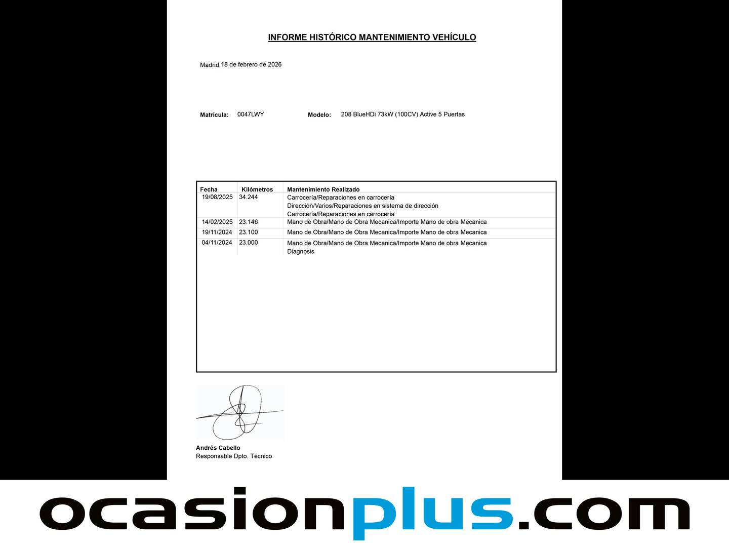 Foto del mantenimiento del Peugeot 208 Peugeot 208 BlueHDi 100 Active (100 CV)